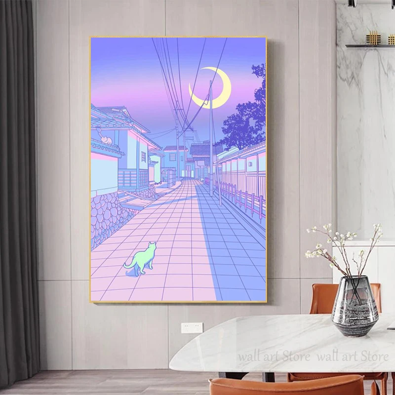 Постер Ночной город в стиле поп киоту башня Осака городская улица полуночная