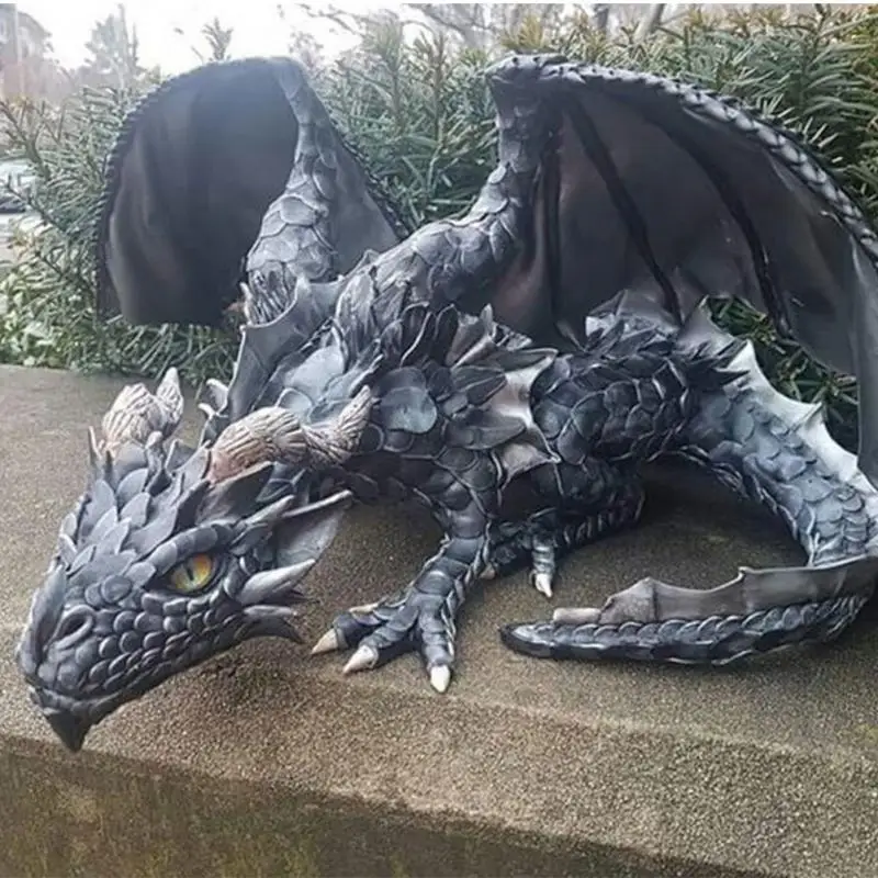 

Garden Big Squatting Dragon Sculpture Dragon Guardian Statue Gothic Arts Crafts Resin Ornament Outdoor Decoration Courtyard Tool