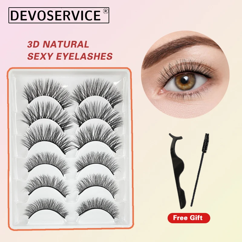 

DEVOSERVICE Lashes 6pairs Faux Mink False Eyelashes Natural Long Thick Cross Style Lashes Extensions Faux Cils Makeup Wholesale