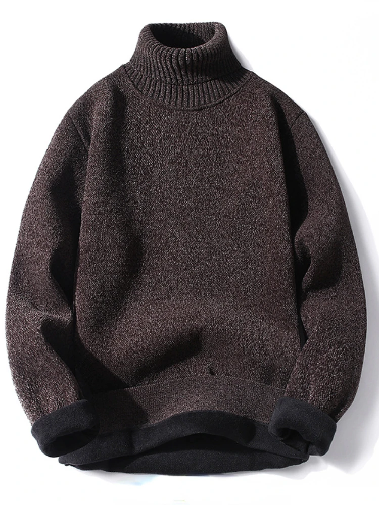 

Autumn Winter Korean Fashion Thicken Knitted Sweaters Men Clothing Male Turtleneck Jersey Long Sleeve Solid Color Pullovers Tops