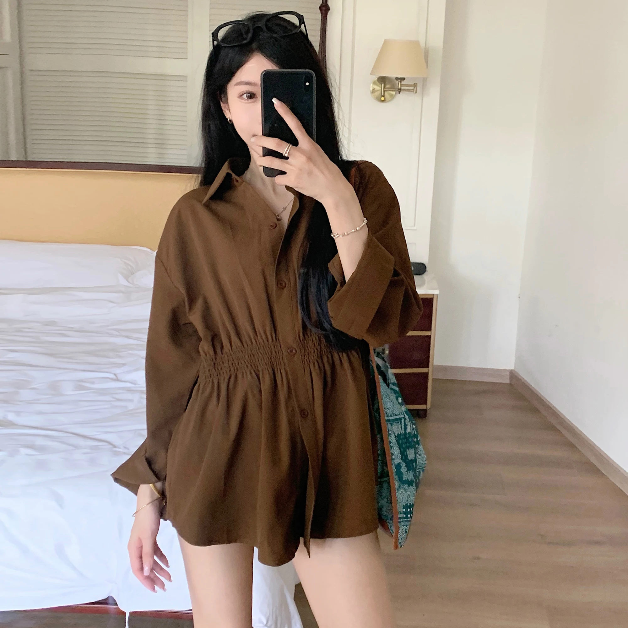 Женская Элегантная блузка в Корейском стиле милые рубашки с длинным рукавом для