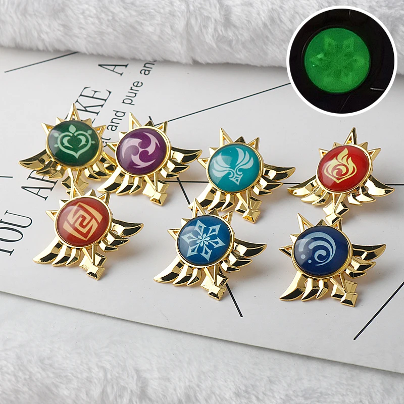 

Game Genshin Impact Vision Lnazuma Ganyu Keqing Wendi Xiao Hu.Tao A brooch Luminous 7 Element Weapons Eye Of Original God Badge