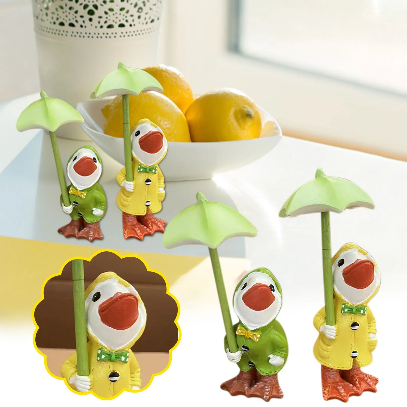 

Cartoon Duck Figurines Garden Decoration A Pair Of Ducks 12Cm High With Detachable Umbrella Desktop Ornament Home Decoration 5ML