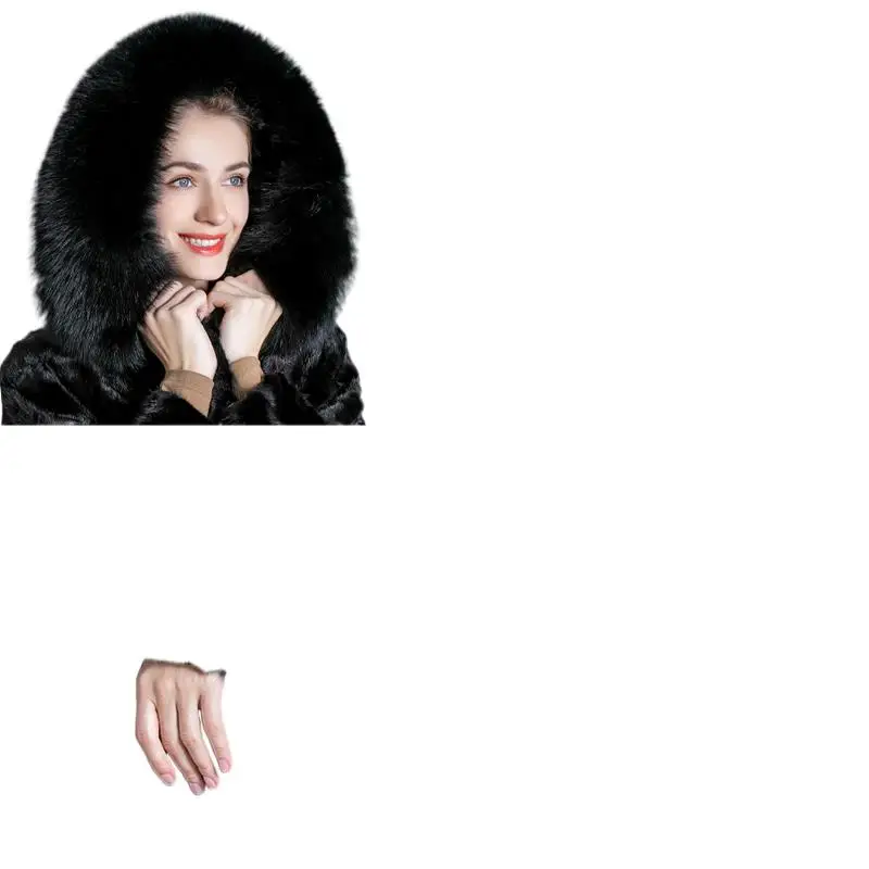 Female Real Mink Fur Long Coats Fox Fur With Hooded Design Real Fur Overcoat Women's Winter Luxury Warm Temperament Fur Outwear