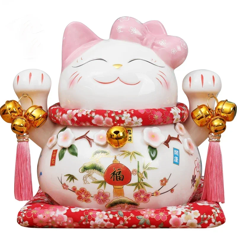 Японская керамическая статуя Lucky Cat Maneki Neko фарфоровая розовая копилка с котом Fortune