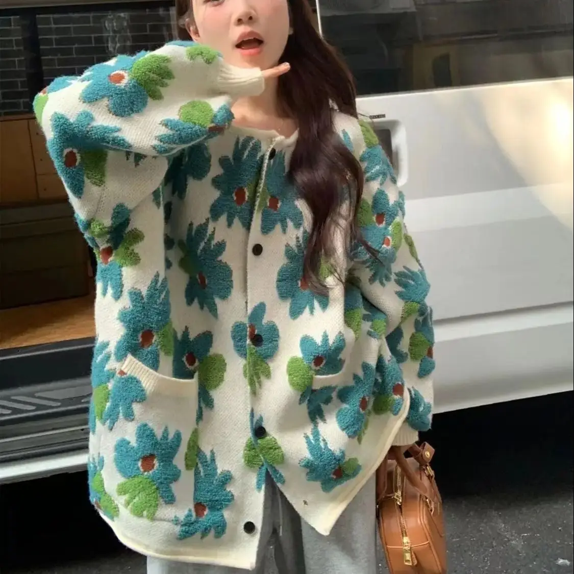 Вязаный кардиган для женщин осень-зима милый жаккардовый уникальный шикарный