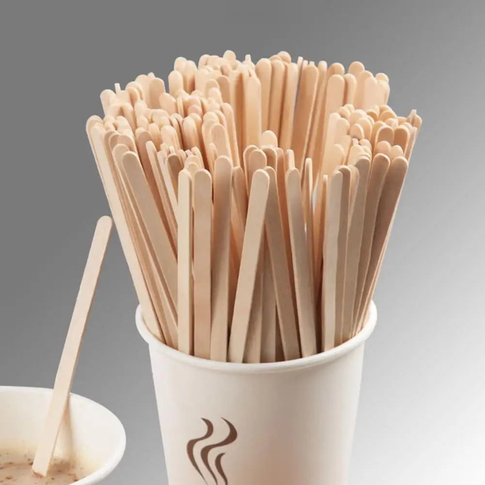 

100Pcs Wooden Stirrer Attractive Wear-resistant Single-use Drink Stirrer Solid Color Stir Stick