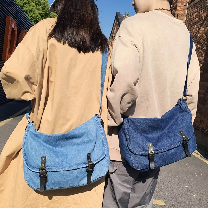 

Вместительные джинсовые сумки-мессенджеры, повседневная дорожная сумка-тоут, простая холщовая школьная сумка унисекс, сумка на плечо