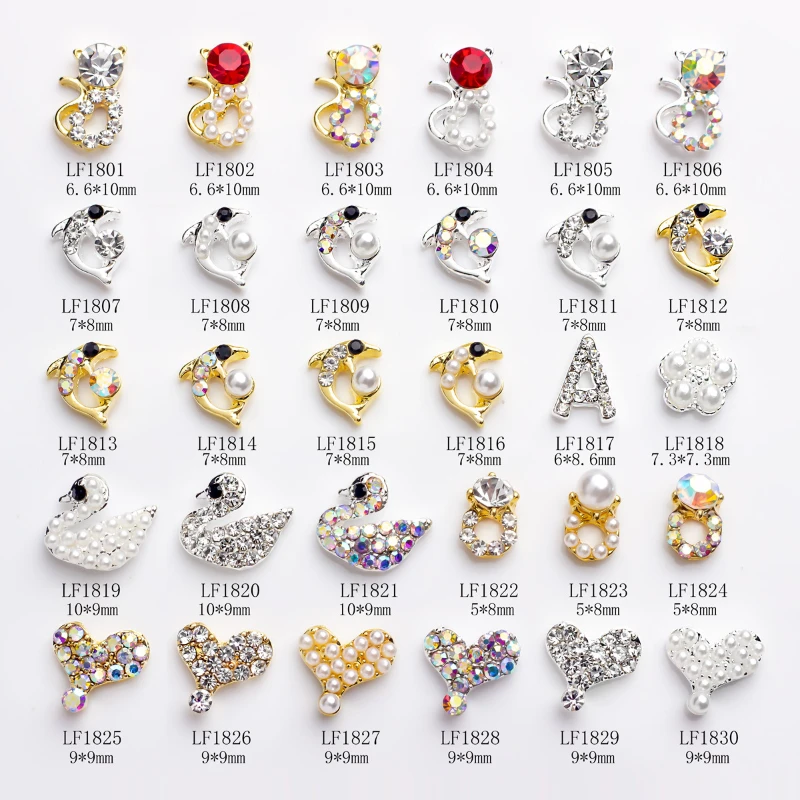 

20PCS Nail Rhinestones Strass Alloy 3D Charms Cat/Dolphin/Swan DIY Ornaments Metal Jewelry Heart Nail Decorations Accessories