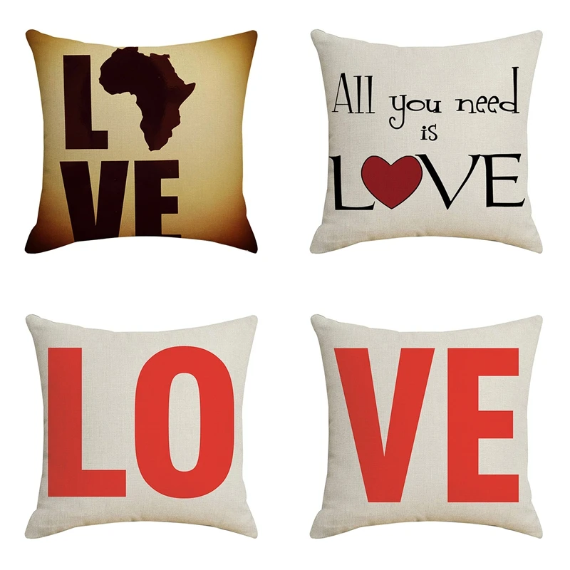 

4Pcs Valentine's Day Love Cushion Cover 45X45cm Linen Pillowcase Romantic Wedding Decorative Sofa Home Decor Throw Cover