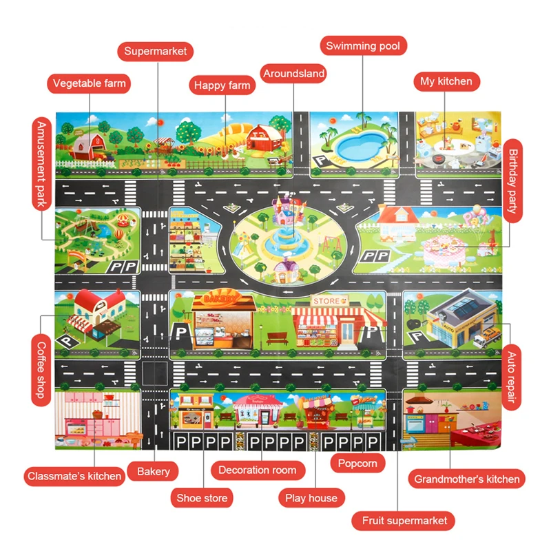 

Dwaterproof Water Kid Play Mat Car City Scene Traffic Road Map Educational Toy For Children Child Climbing Play Mat Road gift