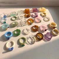 2021 new transparent resin acrylic rhinestone colourful geometric square round rings set for women jewelry party gifts