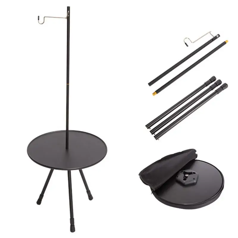 Portable Camping Table Round Collapsible Small Folding Table 16in Adjustable Height With Light Frame Triangular Table Leg Design