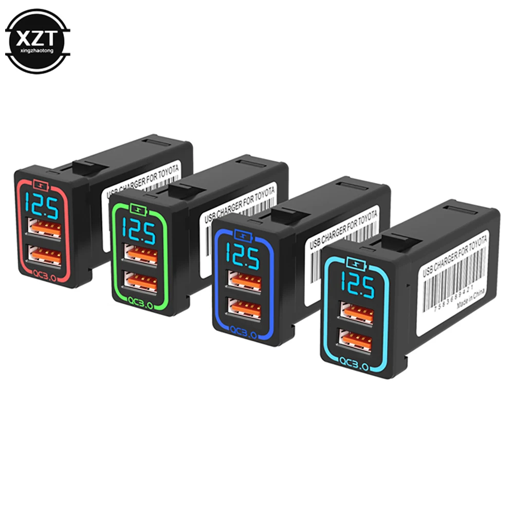 

Универсальное автомобильное зарядное устройство с двумя портами USB 3,0 А 12 24 В, Qualcomm, быстрое зарядное устройство с синей и красной светодиодн...