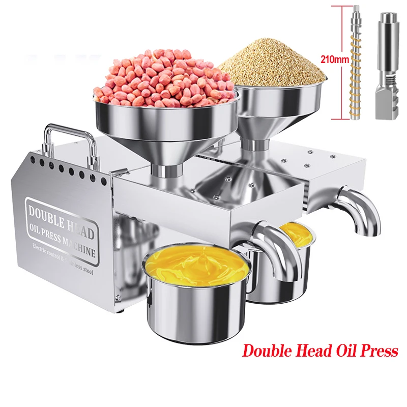 B02 New Double Head Oil Press Commercial Stainless Steel High Extraction Rate Press Flaxseed Sunflower Seed Coconut Meat