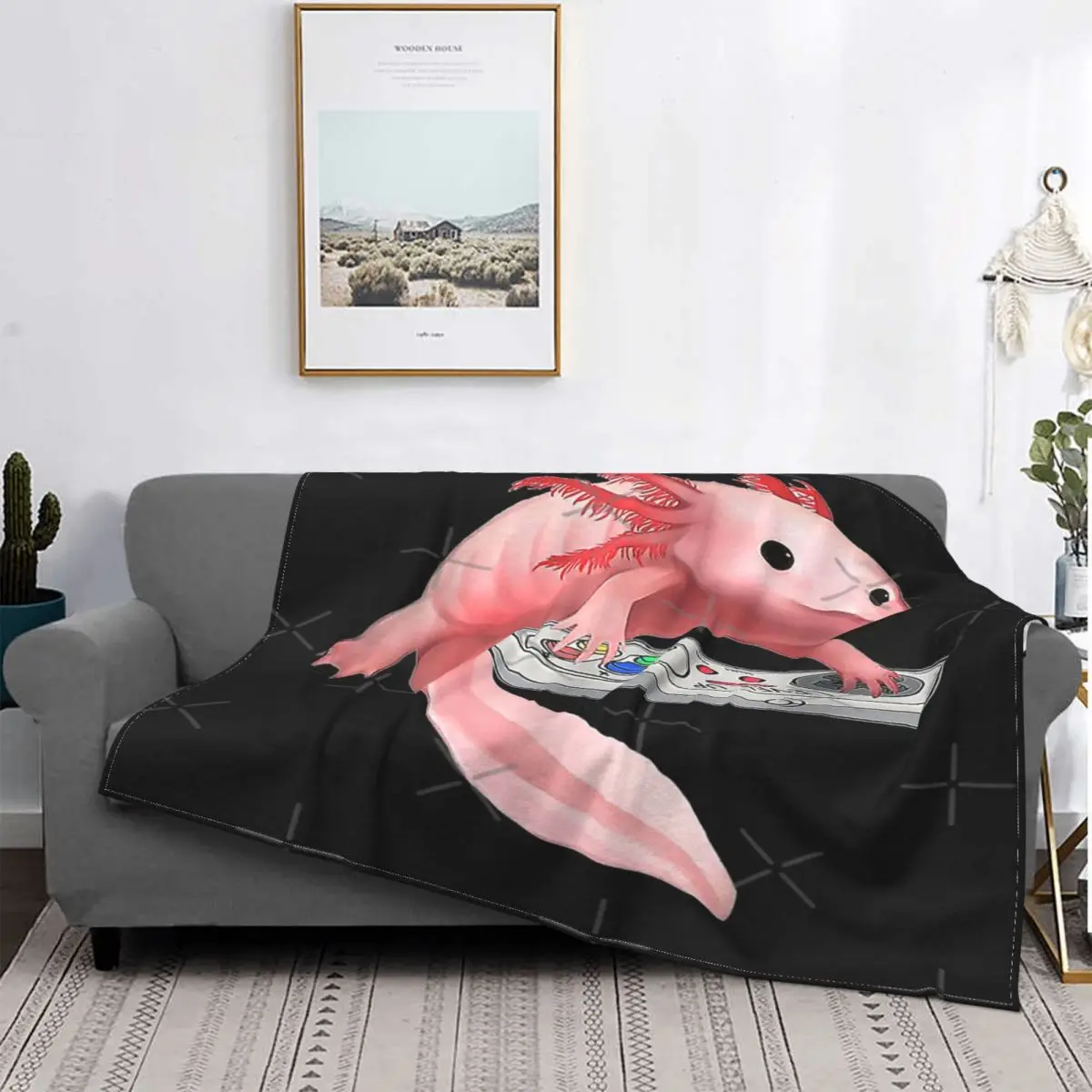 

Axolotl-Manta de muselina a cuadros para cama, colcha de pícnic con diseño de pez jugando a videojuegos, a cuadros
