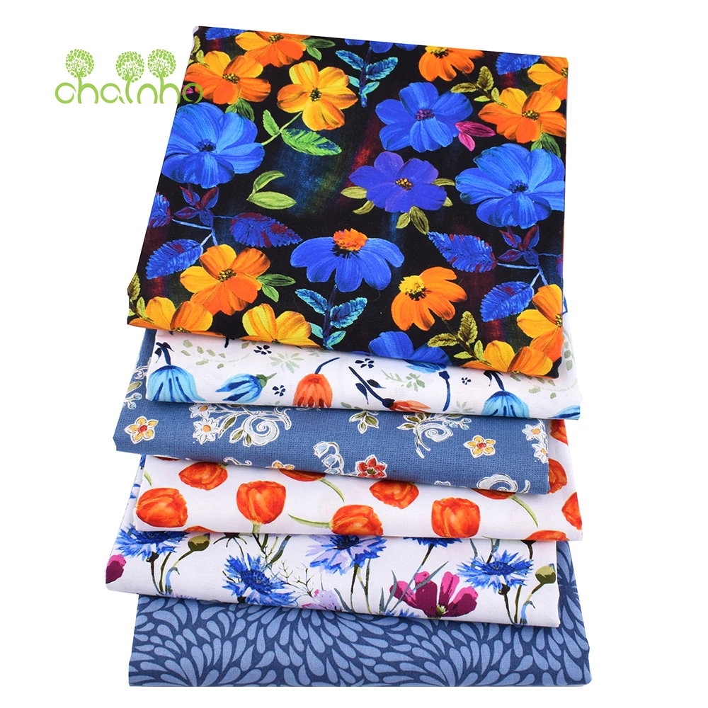 

Простая хлопковая ткань Chainho с голубым цветочным принтом, одежда в стиле пэчворк, рукоделие для квилтинга, шитья, подушек, сумок, материал ручной работы
