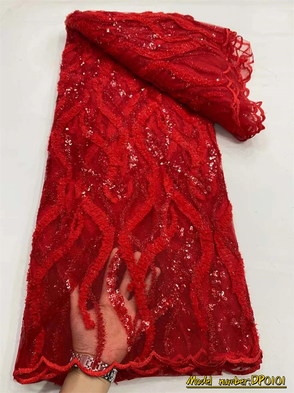 

Latest African Tulle Mesh Lace Fabric 5 Yards 2022 High Quality Nigerian French Lace Fabric For Wedding Party Dress Sew / DP0101