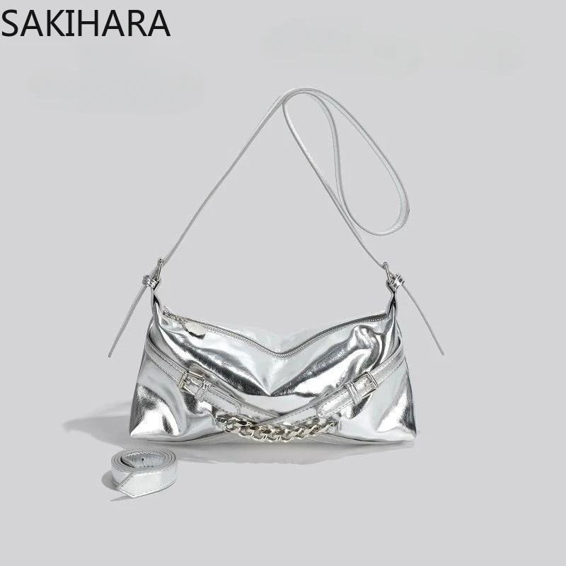 

Korean Fashion Solid Chains Designer New Arrive Y2K Aesthetic Crossbody Bags for Women PU Leather Temperament Bolsa Feminina