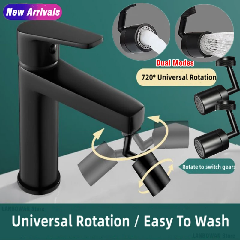 

New Brass/ABS Black 720° Rotatable Kitchen Faucet Splash Filter Sprayer Head Flexible Bathroom Tap Extender Adapter Foam Nozzle