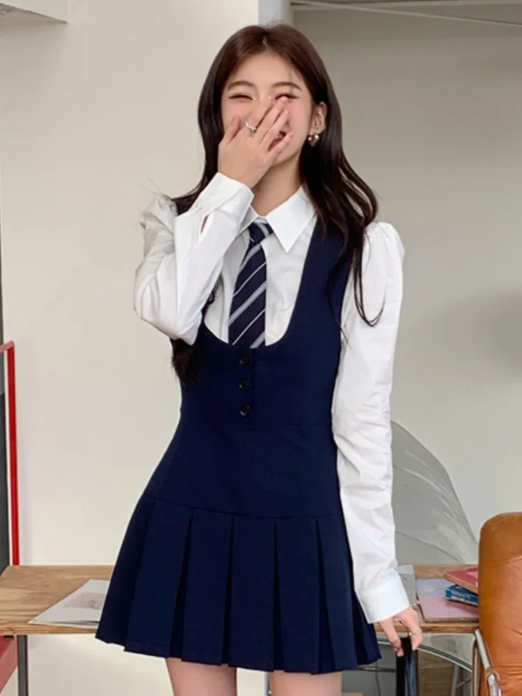 Женский костюм-двойка в стиле преппи однотонные повседневные плиссированные