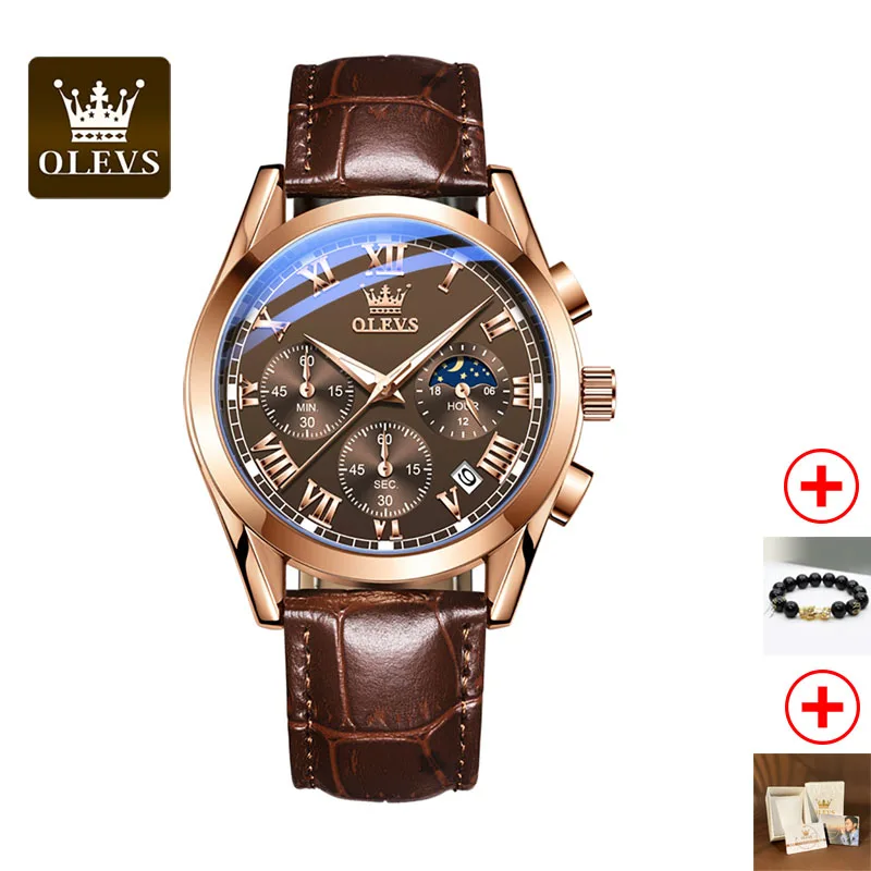 

OLEVS top brand men's quartz watch multi-function sports three-eye six-pin chronograph watch waterproof luminous men's watch