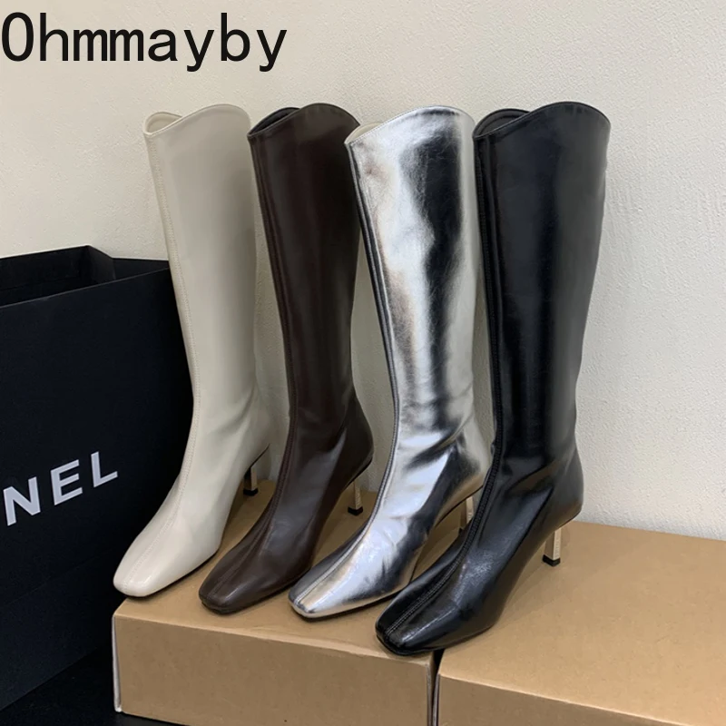 

Winter Woman Knee High Boots Fashion High Quality Leather Thin High Heel Ladies Long Boots Shoes Elegant Women's Mordern Boats