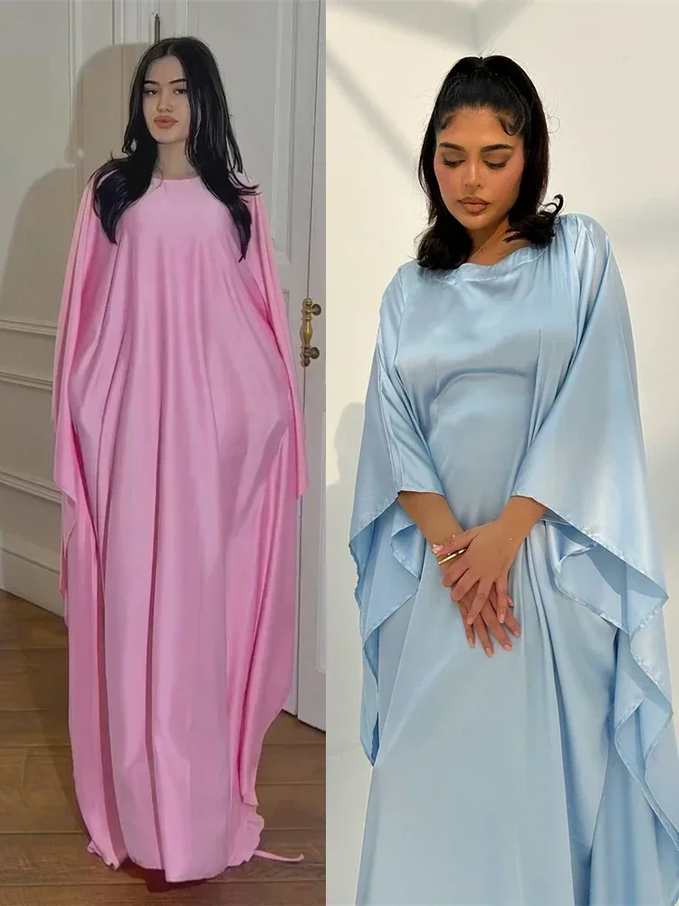 Шиммер сатин химар крыло летучей мыши абайя Дубай роскошный 2024 мусульманский