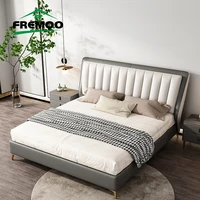 Minimalist Bed Cama Multifuncional Bed Frame Wood Queen Size Vertical Texture For Couple Master Room Children Bedroom Set Camas
