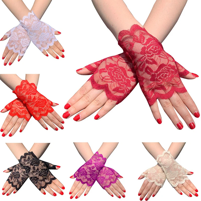 

Half Finger Fishnet Women Gloves Fingerless Sexy Hand Job Lace Dance Mittens For Bride Ladies Short Halloween Lovers Flirt Gift