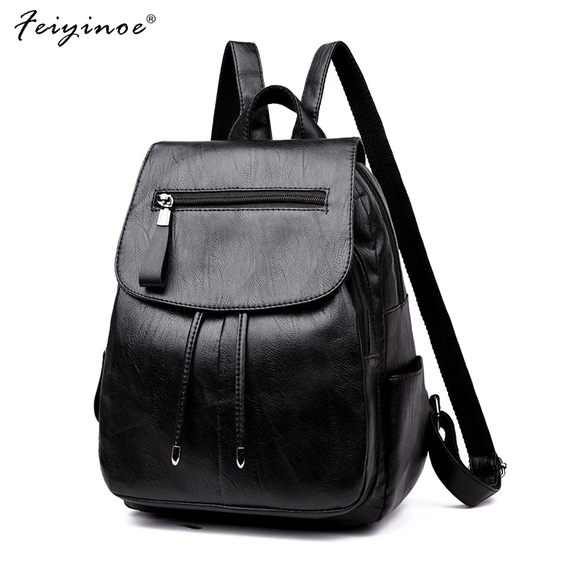 Женские рюкзаки однотонные винтажные школьные ранцы для девочек черный женский