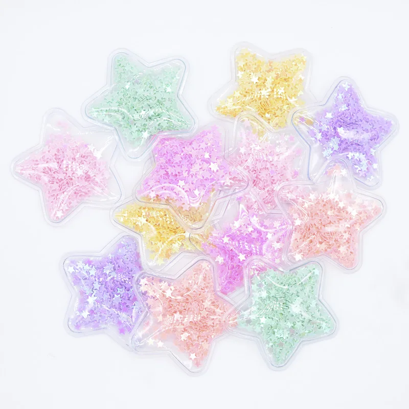 

Wholesale 60Pcs 50mm Transparent Plastic Filling Sequin Appliques Star Patches for DIY Cake Topper Hair BB Clips Bow Decor