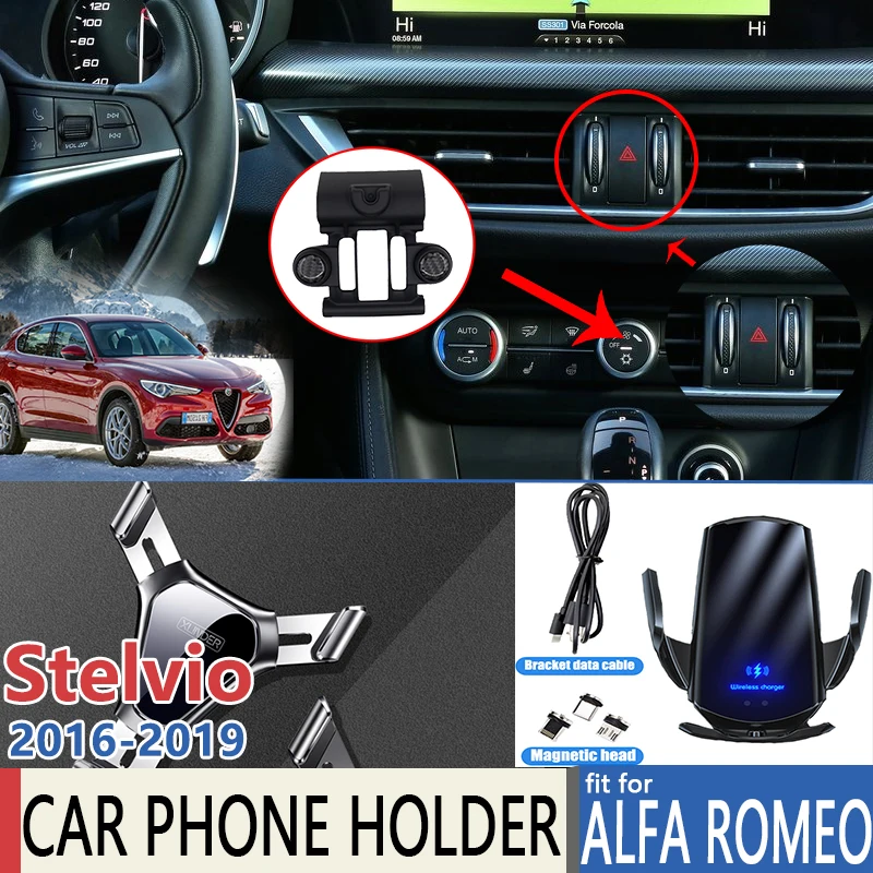 Car Mobile Phone Holder for Alfa Romeo Stelvio 2016 2017 2018 2019 Telephone Stand Bracket Vent Accessories for Iphone HuaWei