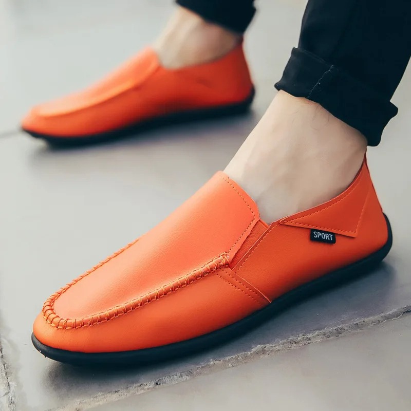 

Summer Classic Men Shoes Orange Loafers Casual Flat Outdoor Sport Shoes Boy Moccasins Vintage Soft Slip on Loafers Driving Shoes