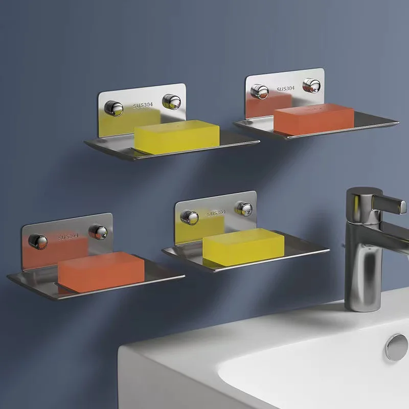 

304 stainless steel soap box can drain soap dish suction wall mounted soap rack free of punching creative hand sanitizer rack