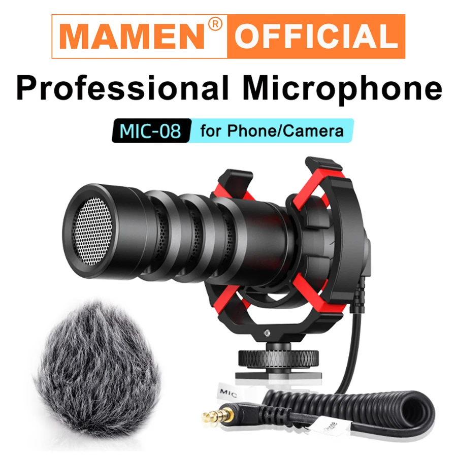 

MAMEN Aluminum Alloy Shockproof Recording Microphone with Windshield for Camera Phone Computer Video Vlog Interview Microphone