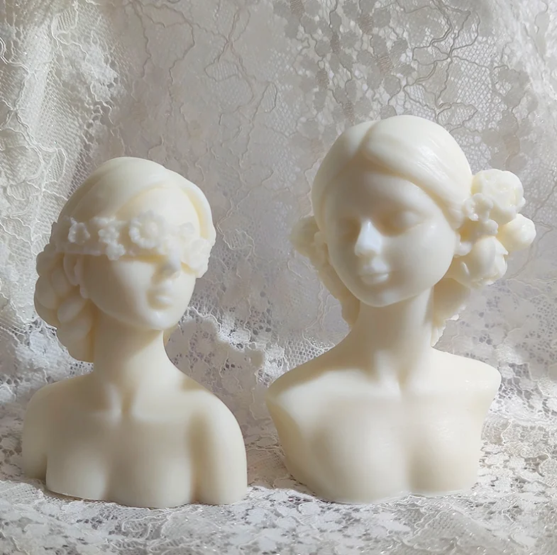 

SZ388 European Girl's Plaster Figure With Closed Eyes Head Sculpture Candle Soap Silicone Mold Home Decoration Gifts