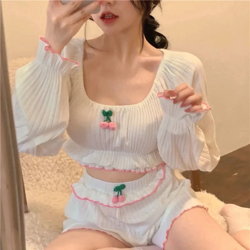 Кавайная Пижама для комнаты женская пижама в виде вишни пижамные костюмы с