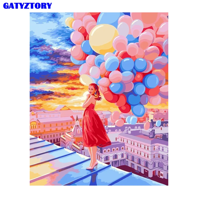 

GATYZTORY Frame Painting By Numbers Girls Scenery Balloon Canvas Drawing Handpainted Kits Acrylic Paints Wall Artwork Home Decr
