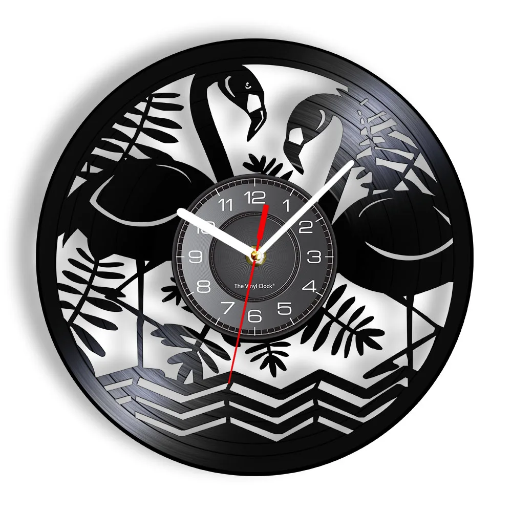 

Flamingo Birds Wild Animals Circle Contemporary Wall Clock Art Home Decor Interior Design Vintage Vinyl Record Decorative Clock
