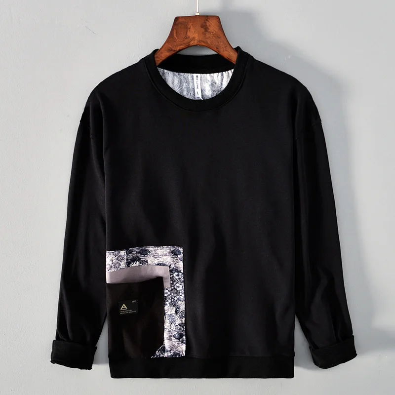 

Men T-Shirts Fashion Personality Creativity Patchwork Floral Printed Pocket Loose Casual Daily Youthful Style Cotton Tees