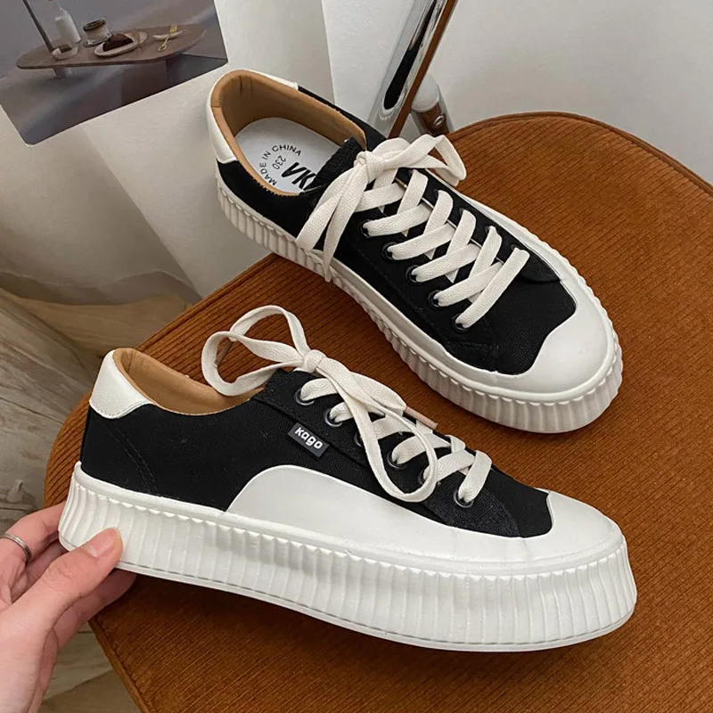 

White Sneakers Women Canvas Shoes 2022 Fashion Creepers Basket Femme Casual Platform Shoes Ladies Vulcanized Shoe Tenis Feminino