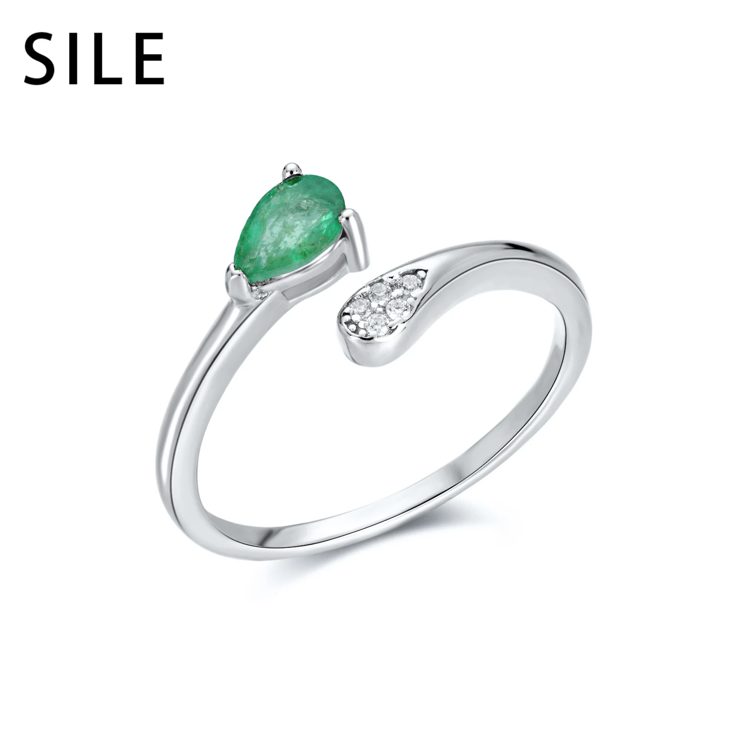 

SILE Adjustable Opening Rings For Women Simple 925 Sterling Silver Emerald Stones Ring Wedding Engagement Finger Jewelry anillos