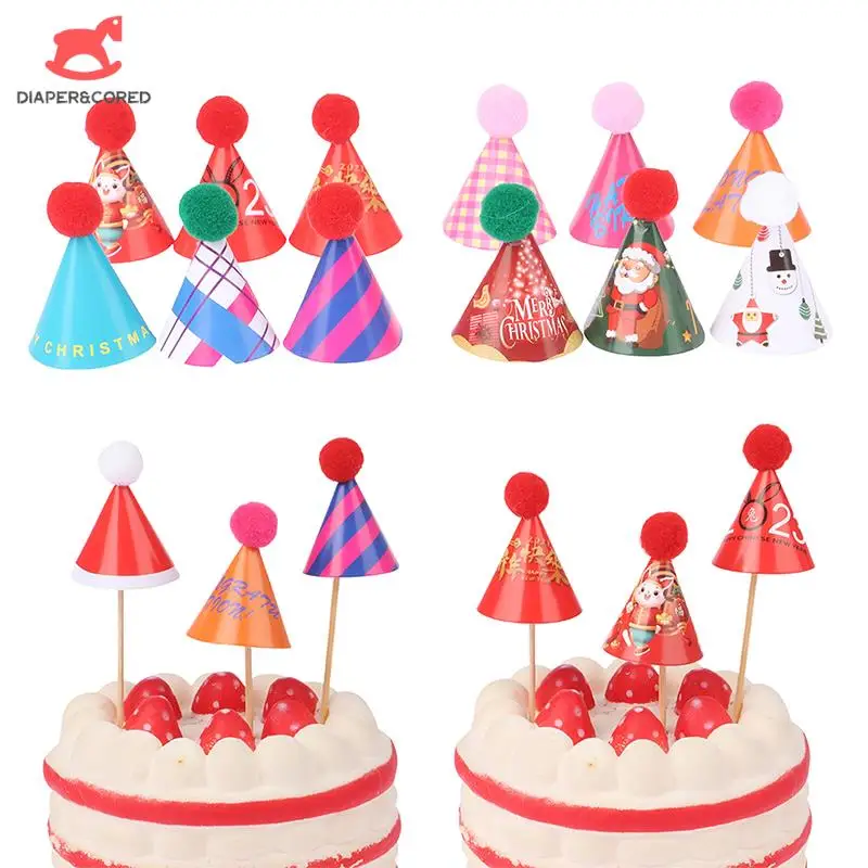 Mini Hat Baking Cake Topper Set 1:12 Dollhouse Miniature Hat Hairball Birthday Cap Christmas Hat Scene Decor Toy