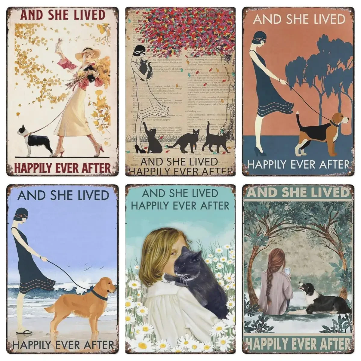 Металлический жестяной знак Boston Terrier-и она жила счастливо и для любителей собак