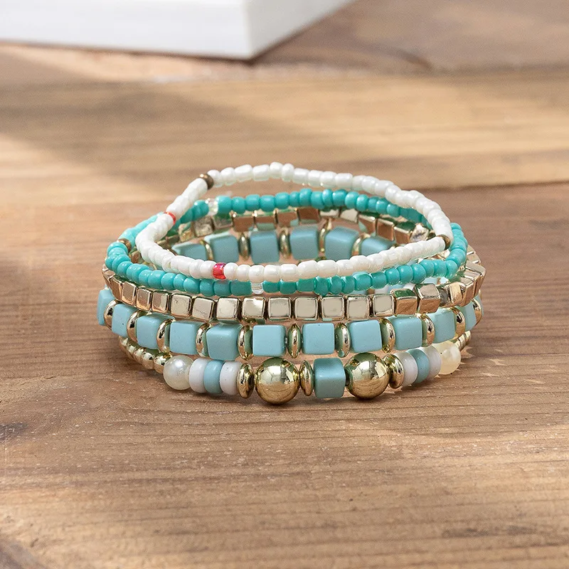 

Bohemian Handmade Square Beads Bracelet Set For Women Men Summer Colorful Beaded Chain Wrap Bangle Boho Jewelry Beach Gift