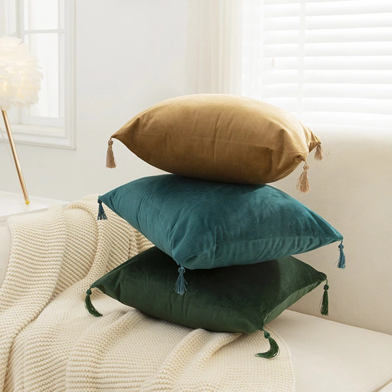 

40*40 Cm Pure Color Holland Velvet Tassel Pillowcase Pillowslip Pillow Cover Smooth Pillowcase Home Sofa Car Decoration Supplies