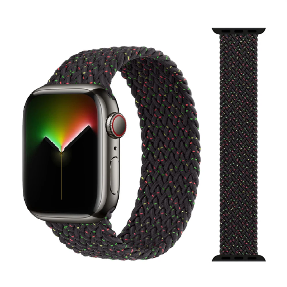 

Черный Плетеный соло ремешок для Apple Watch band 44 мм 38 мм 45 мм 41 мм нейлоновый эластичный браслет iWatch Series 3 4 5 SE 6 7