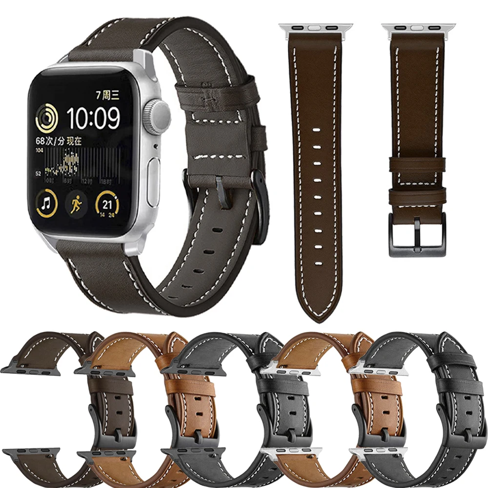 Correa De PU кожа для Apple Watch серии 3 4 5 6 SE 7 8 9 IWatch 38 мм 40 41 42 44 45 49