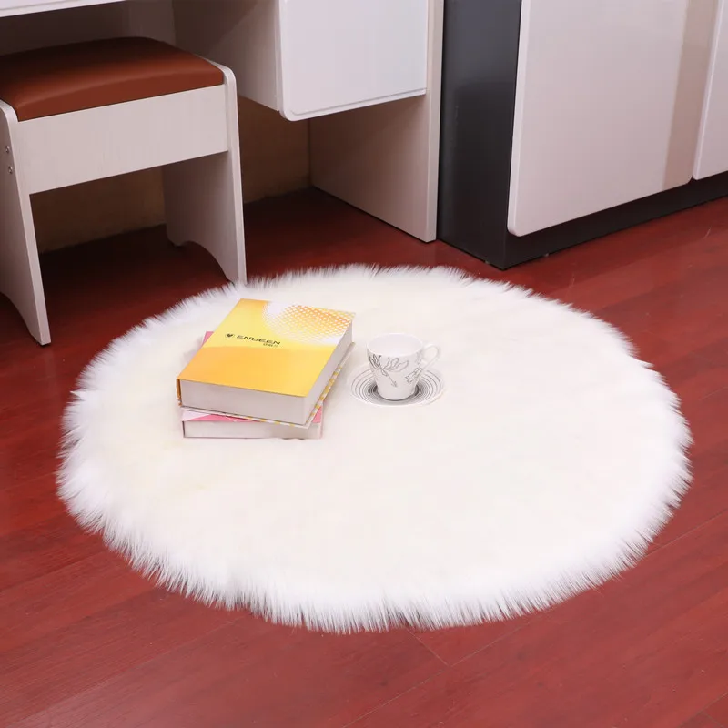 

Plush Round Carpet Sheepskin Pink living Room Home Decor Bedroom Floor Cushion Mats For bedroom white area shaggy Fur Rugs